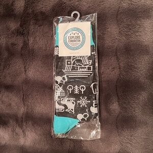 Edmonton Canada - Outdoor Winter Theme Socks - Black, White, Aqua Blue